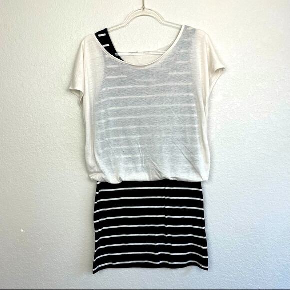 DEREK HEART Black Striped Fitted Dress Sz L - Picture 1 of 7